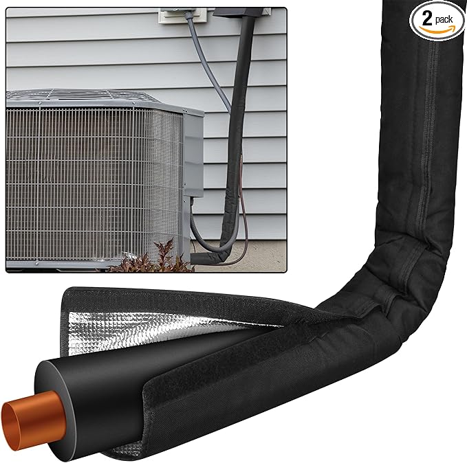 HVAC Copper Pipe Insulation Cover, 72''x10.2'' Outdoor Mini Split AC Heating System Line Foam Tube Protector Sleeve, Flexible Insulation Wrap for Central Air Conditioner and Heat Pump, Black 2PCS