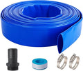 1-1/2" (Flat 2.6’’ width) x 100 FT Pool Backwash Hose Kit with Male NPT Adapter, Blue Reinforced Pool Drain Discharge Hose for Swimming Pool Filter Pump,with 2 Clamp and Thread Seal Tape