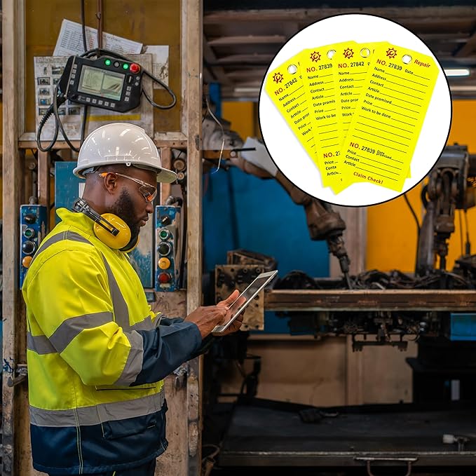 500 Pcs Repair Tags with Hole and Wire Maintenance Service Tags 2.6 x 5.25 Inch Numbered for Machinery & Office Service Tickets Equipment Maintenance Price Notice with Stub Yellow (500)