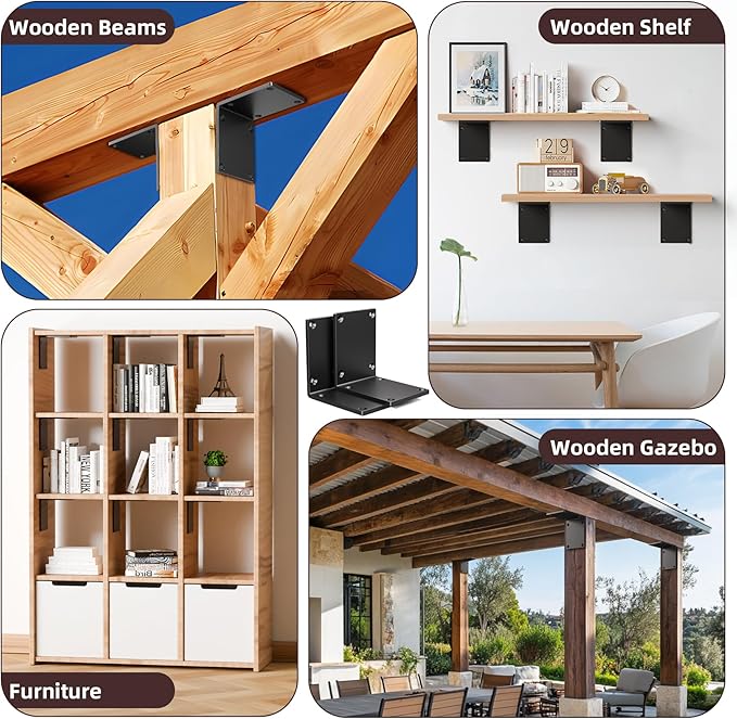 2 Pcs 8" X 8" X 6" Heavy Duty Steel L Angle Bracket for Wood, Large 90 Degree Corner Shelf Support Bracket, 8x8 Post to Beam Connector, Thickness 1/4"(6mm), Max Load 300+lbs-