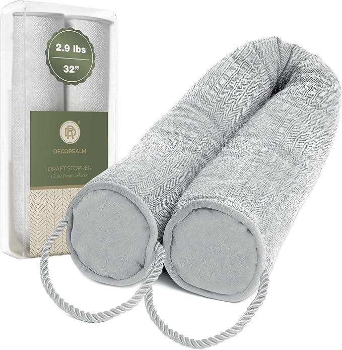 Heavy Duty Draft Stoppers and Blocker, Sound Proof Draft Guard for Doors and Windows, Decorative Cylinder Provides Insulation and Weather Stripping for Doors (Grey, 32 Inches)