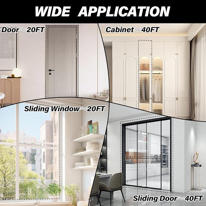 Silicone Weather Stripping Door Seal, 40FT Self Adhesive D Shaped Door Seal Strip for Door Frame, Door Insulation Strip Window Seal(40FT, 15/32" T)