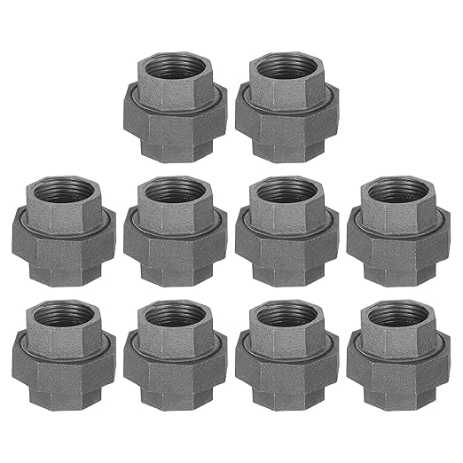 uxcell Pipe Fittings Union, 1 Inch Malleable Cast Iron Union Threaded for Vintage Retro Industrial Pipe, Furniture and DIY Decor Black, 10Pcs