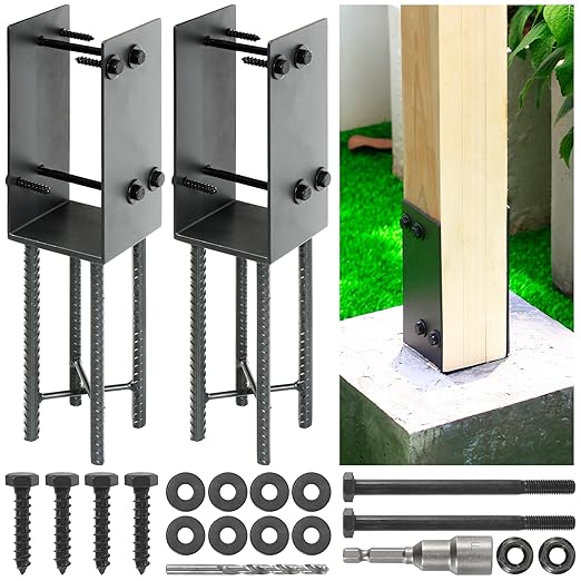 4"x4"(Actual 3.5"x3.5") Stainless Steels U-Shape Post Holder, Wet Concrete Post Anchor, Heavy-Duty Post Base Bracket for Fence, Deck Railing, Wood Gazebo, Pergola (2pack-Dark Gray)