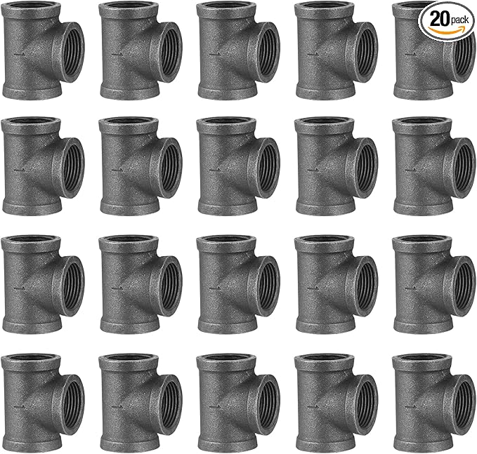 1" Pipe Fitting Tee, 20 Pack DN25 Threaded Gray Cast Malleable Iron Tee for Steampunk Vintage Shelf Bracket DIY Plumbing Pipe Decor Furniture (20, 1")