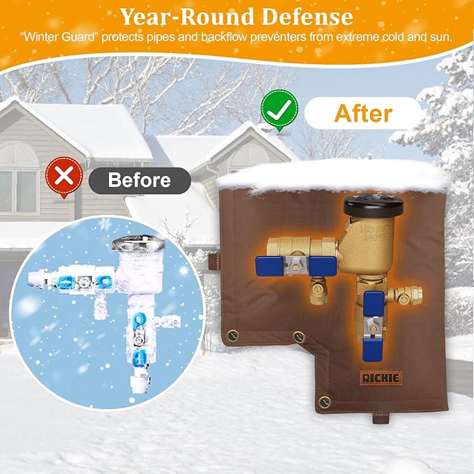 Backflow Preventer Insulated Cover (5°F) for Winter Freeze Protection, 13"W x 12"H Thickened Pressure Vacuum Breaker & Well Pump Cover, Outdoor Waterproof Insulation Pouch for Sprinkler Valve, Brown