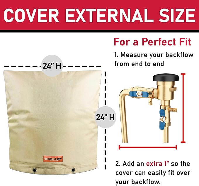Redford Supply Co. Cold Snap (5°F) Backflow Preventer Insulation Cover, 24"W x 24"H, Pipe Insulation, Water Sprinkler Covers for Outside, Sprinkler Backflow Cover for Winter, Well Pump Bag (Beige)