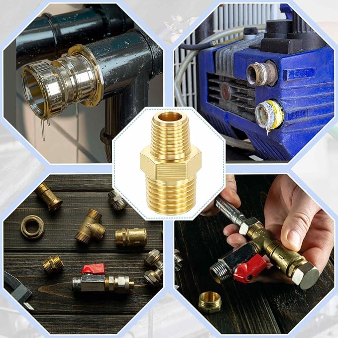 2 Packs Brass Pipe Fittings, 1/4" Male NPT to 1/8" Male NPT Brass Hex Nipple, Male Pipe Adapter Reducer for Air, Oil, LP