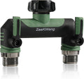 Full Flow Heavy Duty Two - Way Hose Splitter, Rugged Garden Faucet Adapter, Spout Diverter T - Way Adapter with Extended Handle, 3/4” GHT Thread, Green
