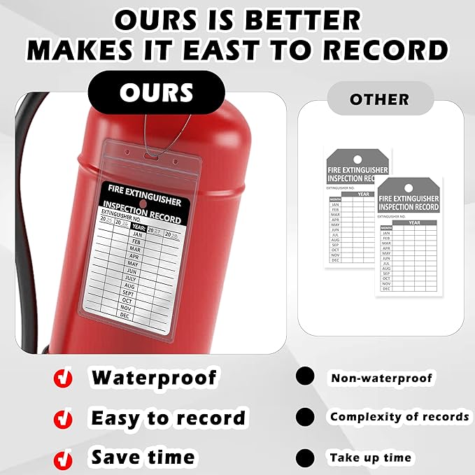 50 Pcs Fire Extinguisher Inspection Tag Waterproof Plastic Cover 2.67 x 4.53 Inch Service Record Tags Durable Aluminum Metal Tags Tamper Seal with Iron Wire Resealable for Indoor and Outdoor (50)
