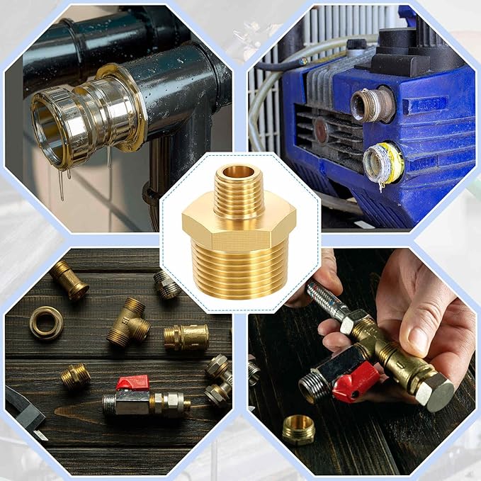 2 Pack Brass Pipe Fittings, 3/4" NPT Male to 1/4" NPT Male Brass Hex Nipple, Male Pipe Adapter Reducer for Air, Oil, LP