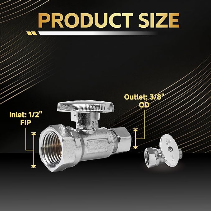 5-Pack Foskan 1/4 Turn Straight Shut off Valve,Straight Stop Valve 3/8" OD x 1/2" FIP,Chrome Plated Brass