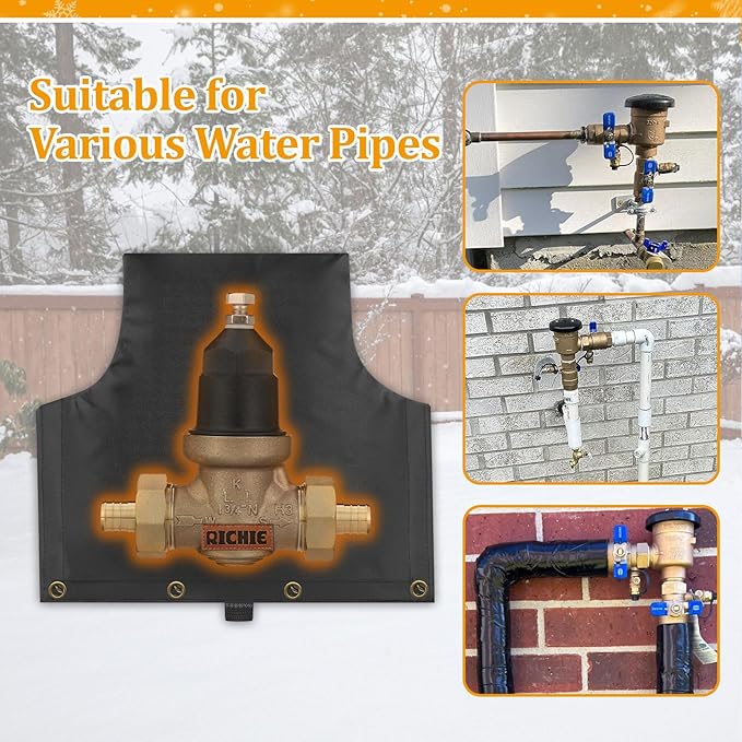 Backflow Preventer Insulated Cover (5°F) for Winter Freeze Protection, 14"W x 13"H Thickened Pressure Reducing Value & Well Pump Cover, Outdoor Waterproof Insulation Pouch for Sprinkler Valve, Black