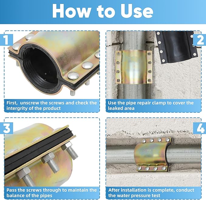 Water Pipe Repair Clamp for 4 Inch Leak Sealer Pipe, Emergency Pipe Repair Kit, Plumbing Leak Fix Tool for PE/PVC/Steel/Iron Pipes