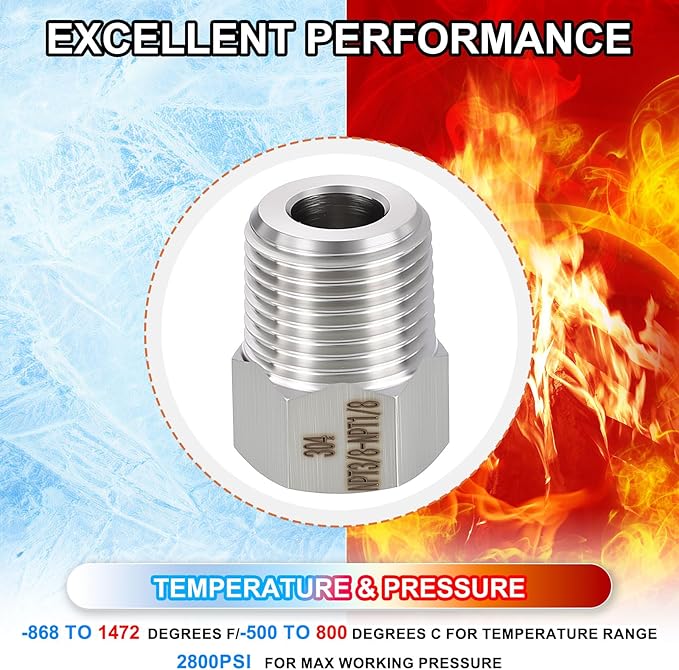 3 Pack 304 Stainless Steel Male to FeMale Adapter, 3/8" Male NPT x 1/8" FeMale NPT Hex Bushing Reducer for Industrial, Automotive, Fluid Transfer, Home Gardening, Water Treatment