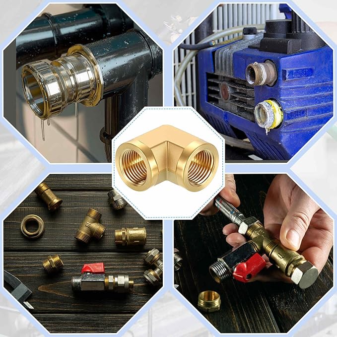 5 Pack Brass Pipe Fittings, 90 Degree 1/4" FeMale NPT to 1/4" FeMale NPT Barstock Street Elbow, Forged Pipe Fitting Connector for Air, Oil, LP