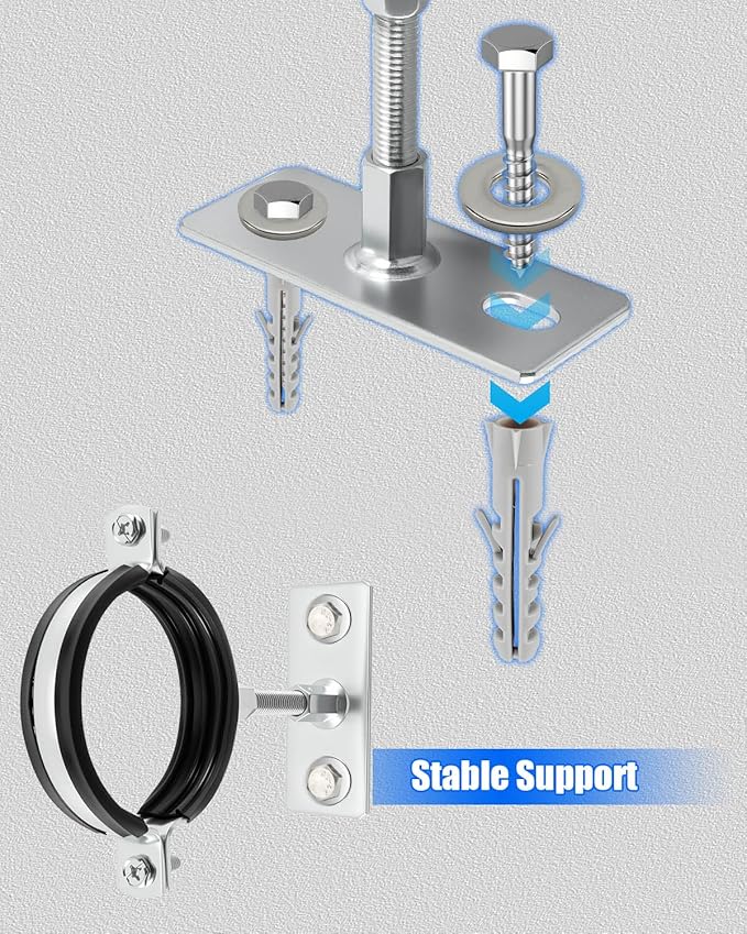 2 Pcs 3 Inch Adjustable Pipe Bracket, Split Ring Pipe Hanger, Heavy Duty B Vent Wall Strap Round Gas Vent Strap, Chimney Support Mount with Mounting Screws Anti-Slip Pads