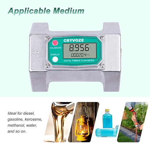 3 Inch Digital Flow Meter, 21-264 GPM Inline NPT Thread Fuel Turbine Flowmeter with LCD Display for Water, Diesel, Gas Oil, Gasoline, and Other Liquids (5 Units: Gallon, QTS, PTS, L, m³)