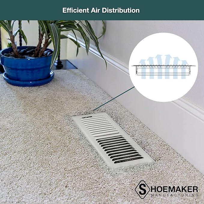 Shoemaker 4x10 Floor Register – Warm White Heavy Duty Metal Floor Vent Cover for Home Floors - Premium Forced Air Vent Covers
