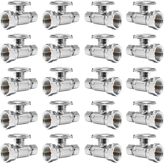 20-PCs HeSun Straight Stop Valve, 1/2" FIP X 3/8" OD Compression, 1/4 Turn Shut Off Valve, Chrome Plated Brass(VALVE057-20)