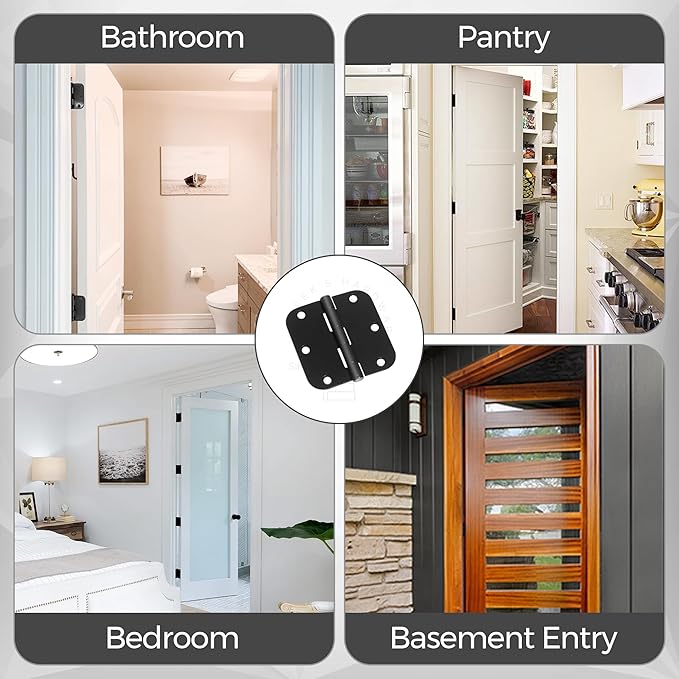 30 Pack Rounded Black Door Hinges Matte 3.5 Inch 5/8" Radius Interior 3 1/2 Inch Flat Iron Bifold Residential Standard Bedroom Interior Exterior and Closets Doors 3 ½"x 3 ½" Heavy Duty Hardware