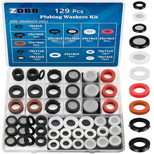 129 PCS Garden Hose Washers Shower Head Gaskets with Screen Filter,Silicone Rubber Washer for 3/4,1/2 Inch Water Fittings Plumbing Shower Hose Splitter Washing Machine Rv Faucet