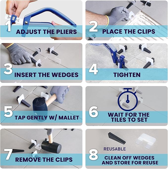 Peygran Tile Leveling System: Lippage Free Tile and Stone Installation for PRO and DIY. The Most Precise and Reliable Tile Leveling Clips on The Market. (1/16" (2mm): 300 Clips)