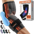 DR. BRACE® Elite Elbow Brace Support, Breathable Elbow Compression Sleeve with Gel Pad for Golfer's, Tennis Elbow & Tendonitis Treatment & Pain Relief 2024 (Grey-Orange, Large)