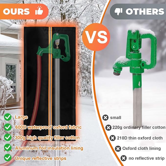 Outdoor Faucet Cover for RV Park & Yard Hydrant 35"x15" Waterproof Extended Spigot Insulated Water Faucet Cover Large Freeze and Heat Protector for Winter Outside Garden Lawn Backflow Sprinkler System