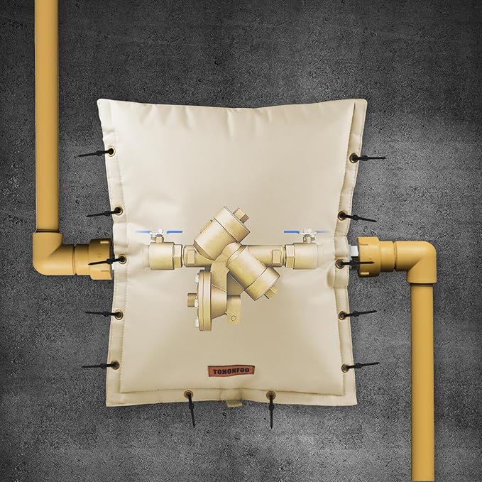 TOHONFOO 3-Way Opening Backflow Preventer Pipe Insulation Cover (5°F) - Irrigation Sprinkler Valve Cover - Water Well Pump Cover - Sturdy 5 Layers for Winter Freeze Protection (18" W x 34" H, Beige)