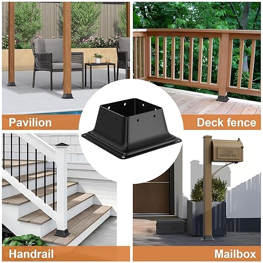 4x4 Post Base 4Pcs, Internal 3.6"x3.6" Heavy Duty Powder-Coated Steel Post Bracket Fit for Standard Wood Post Anchor, Decking Post Base for Deck Porch Handrail Railing Support with Screws