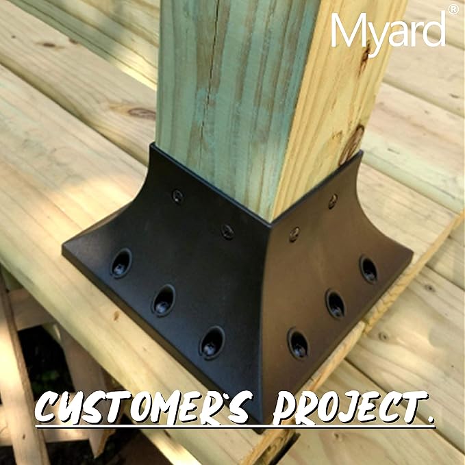 Myard PNP114040 4x4 Post Base Cover (Actual 3.5x3.5 Inches) Post Skirt Flange with Stainless Steel Screws, Post Bracket for Deck Porch Handrail Railing Support Trim Post Anchor (Qty 1, Black)