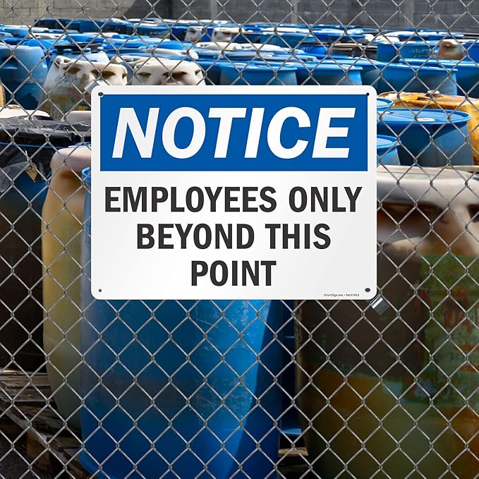 SmartSign 18 x 24 inch “Employees Only Beyond This Point” Sign, Digitally Printed, 55 mil HDPE Plastic, Blue, Black and White, Made in USA