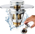 Universal Bathroom Sink Stopper - Stainless Steel Bounce Drain Filter, Pop Up Drain Stopper, Bullet Core Push Type Sink Stopper for Wash Basin, Sink Drain Plug with Anti-Clogging Strainer, Chrome