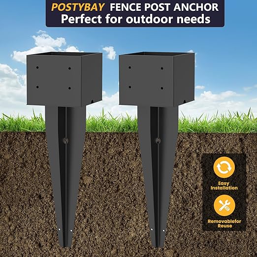 2 Pcs 6"x6" Fence Post Anchor Ground Spike 17"(Actual 5.6"x5.6") Heavy Duty Metal Fence Post Anchor with Black Powder-Coated for Deck,Fence,Porch,Railing,Mailbox