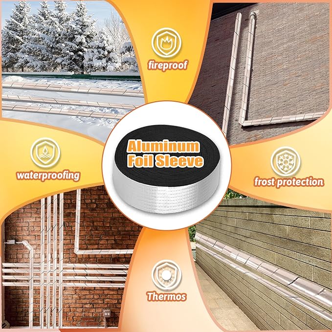 Pipe Insulation Tape Roll, 2.5" Wide X 32.8 Ft Outdoor Pipe Foam Insulation Tape with Aluminum Foil, Self Adhesive Pipe Insulation Wrap for Hot and Cold Water Pipe Insulation in Winter