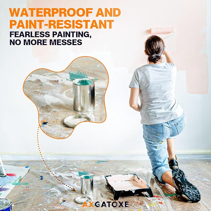 12 x 9 Ft Plastic Drop Cloths-1 Mil(1-Pack - Disposable Painter's Sheeting & Tarps for Painting, Waterproof Furniture/Couch/Floor Protection