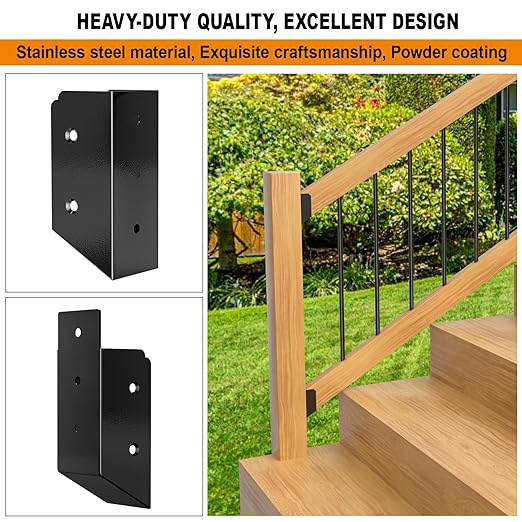 30° Stair Angle Stainless Steel Deck Railing Brackets Connectors for 2"x4" (Actual 1.5"x3.5") Railing Wood Post Stair Fence Railing Connectors with Coated Wood Screws,(2 Pair/Black)