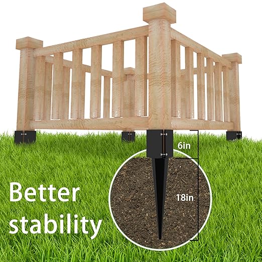 24 inch Fence Post Anchor Ground Spike Heavy Duty Metal Black Powder Coated Fence Stakes Post Base, 4x4 Inch (Inner Size 3.6"x3.6"), Pack of 4