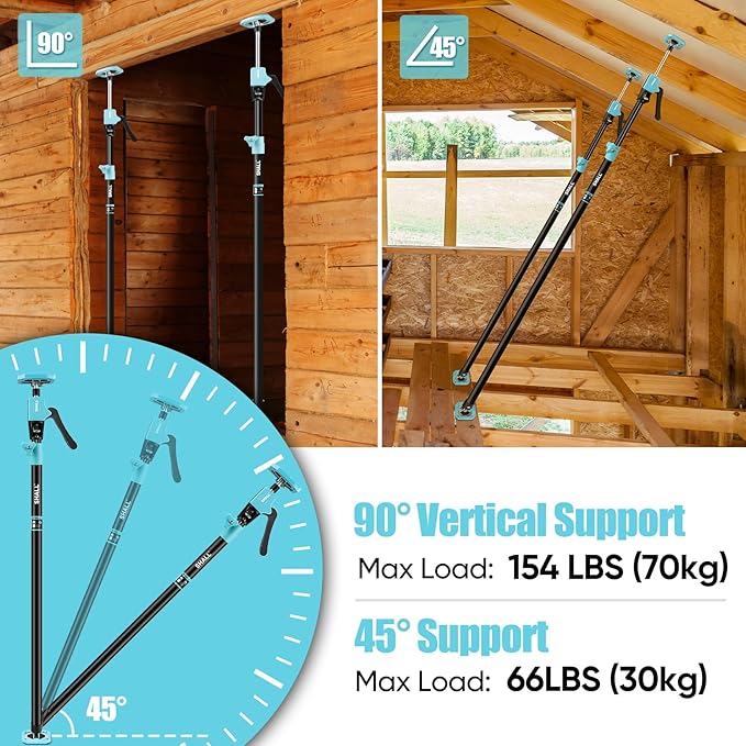 SHALL Cabinet Jack Support Pole, 54-114 in Steel Telescopic Quick Support System Rod, Adjustable 3rd Hand Tool with 154lbs Capacity for Lifting Drywall Cabinet Cargo Bars, 2 Pack w/Storage Bag