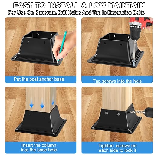 4x4 Post Base 20Pcs-Inner Size 3.6x3.6-Heavy Duty Metal Post Brackets-Deck Post Anchors-Solid Steel-Powder Coated-Wood Post Holder for Porch Handrail Railing Pergola Fence Pavilion-Support Deck Base