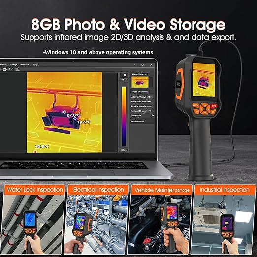 Thermal Camera Water/Air Leak Detector Imager, AIOMEST Infrared Imaging Gun w/ 512x384 TISR Resolution, PC 2D/3D Analysis, 2MP Camera, Temperature Heat -4°F to 1022°F for Wall Moisture HVAC Inspection