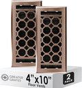Floor Register 4x10 Vent Cover – 2 Pack – Heavy-Duty Steel, Rustproof & Walkable Grates, Drop-in Install, Adjustable Air Supply Switch - Decorative Honeycomb Design, Satin Bronze
