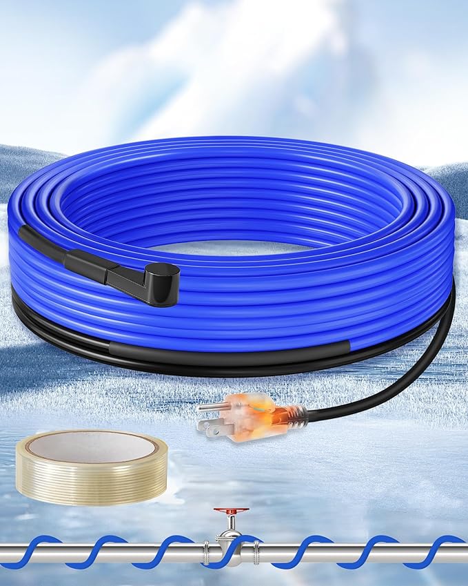 30Ft Water Pipe Heating Cable, 5W Constant Power Self-Regulating Heating Cable, 5W/FT, IPX7 Waterproof, Auto-On/Off, for Metal and Plastic Water Pipes, Freeze Protection, 120V U30HC06
