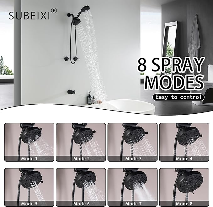2 Handle Shower Faucet Set with Tub Spout Matte Black Two Handle Shower Faucet Set Complete Tub and Shower Trim Kit, Wall Mount