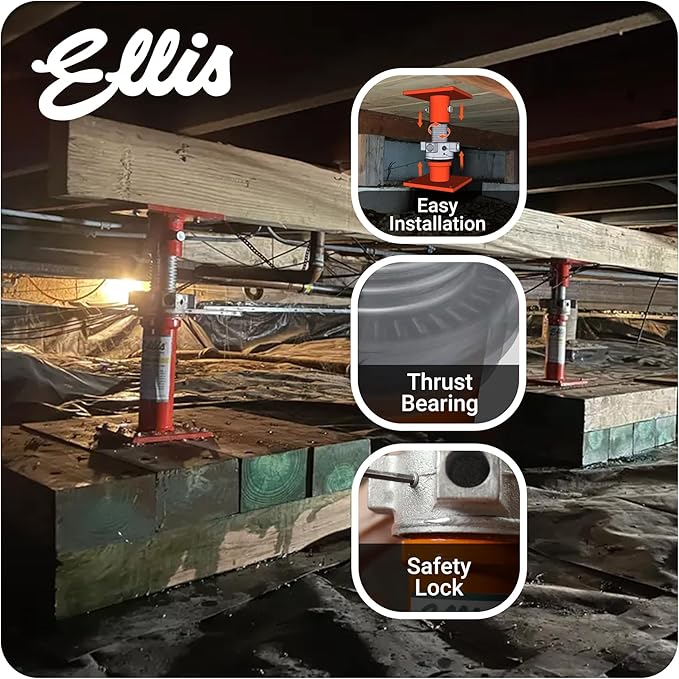 Ellis Manufacturing Light-Duty Steel Lifting Shore – Adjustable Foundation Support Jack for Floor Leveling, Beams, Concrete, and Basement – 18,000 lb Safe Load Capacity – 14"-22" Adjustment