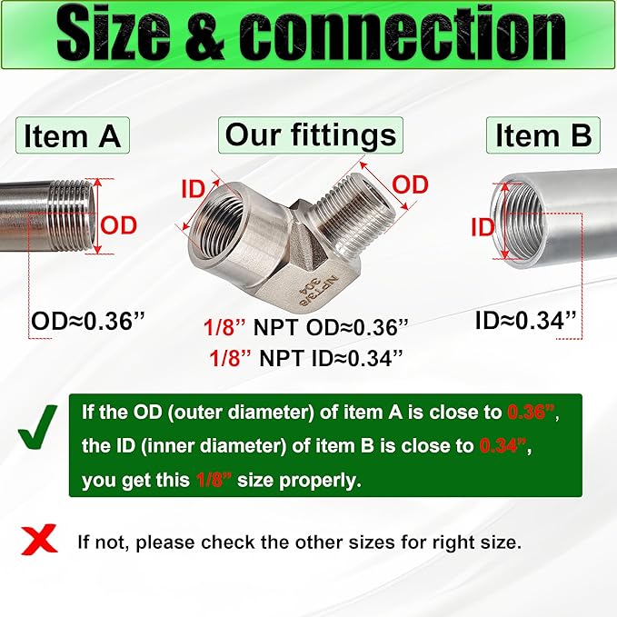 1/8" NPT Female x 1/8" NPT Male 90 Degree Street Elbow Pipe Fitting, 304 Stainless Steel Forged Barstock Street Elbow Adapter, Heavy Duty 5800PSI Pipe Fitting Connector (male x female,1/8")