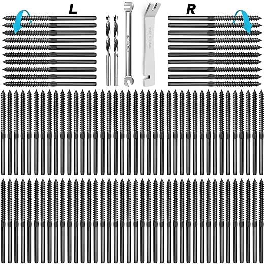 Steel DN Mate 100 Pack Black T316 Stainless Steel Left&Right Handed Thread Swage Lag Screws for Wood Post of 1/8" Black Cable Railing Kit, Deck Stair Railing, DIY Baluster kit, Wrench Included DM45