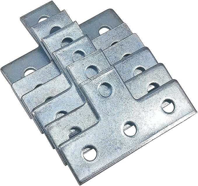4 Hole T Shaped Connector Flat Plate Fitting Bracket Brace Fit for 1/2" Bolt in 1-5/8" Strut Channel, 6 Pack