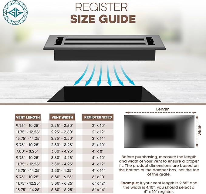 Floor Register 4x10 Vent Cover – Heavy-Duty Steel, Rustproof & Walkable Grates, Easy Drop-in Install, Adjustable Air Supply Switch - Decorative Straight Line Design, Textured Black